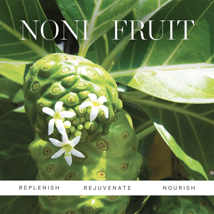 KORA Organics Noni Radiant Eye Treatment Oil 10 ml pleiende øyeolje viser nonifrukt og tekstene Nourish og Rejuvenate.