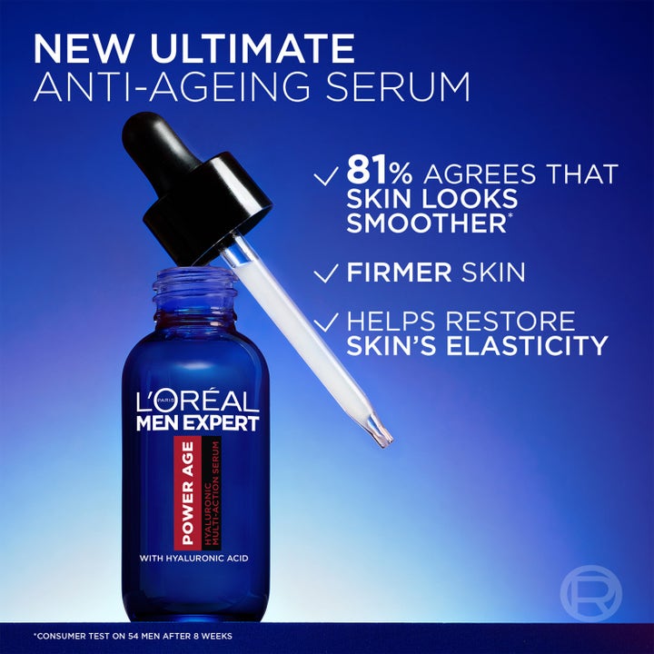 L'Oréal Paris Men Expert Power Age Serum 30 ml anti-age serum i blå glassflaske med pipette for fastere hud.