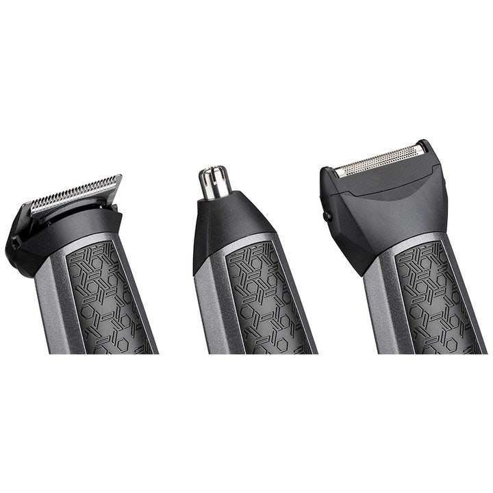 BaByliss Carbon Titanium 10-in-1 1 stk skjeggtrimmer med tre hoder for nesehår og barbering i mønstret grått metall