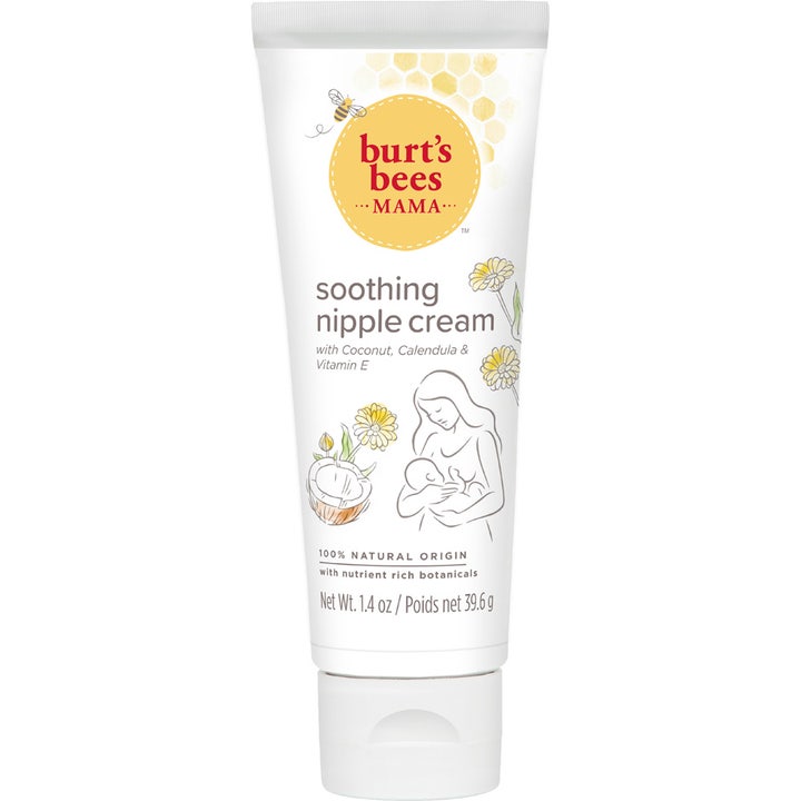Burt's Bees Mama Soothing Nipple Cream 39,6 g lindrende brystvortekrem i hvit tube med illustrasjon av mor og barn.