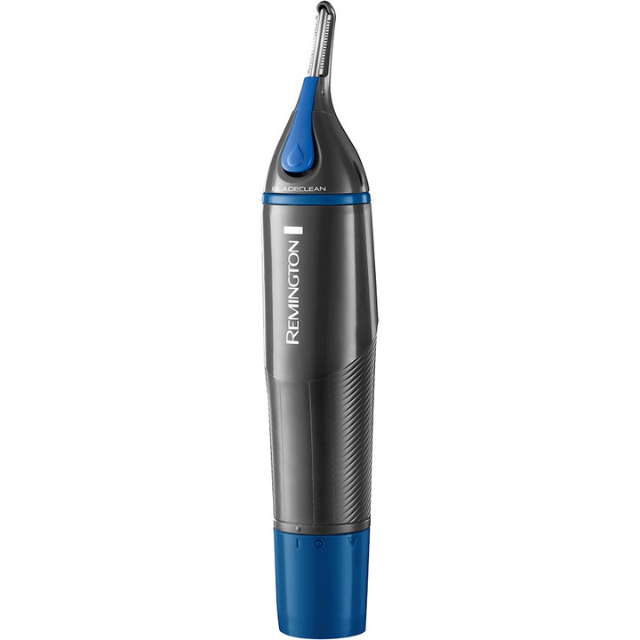 Remington Nano Series nese og øretrimmer fjerner hår effektivt i en grå og blå maskin med vertikalt skjærehode.
