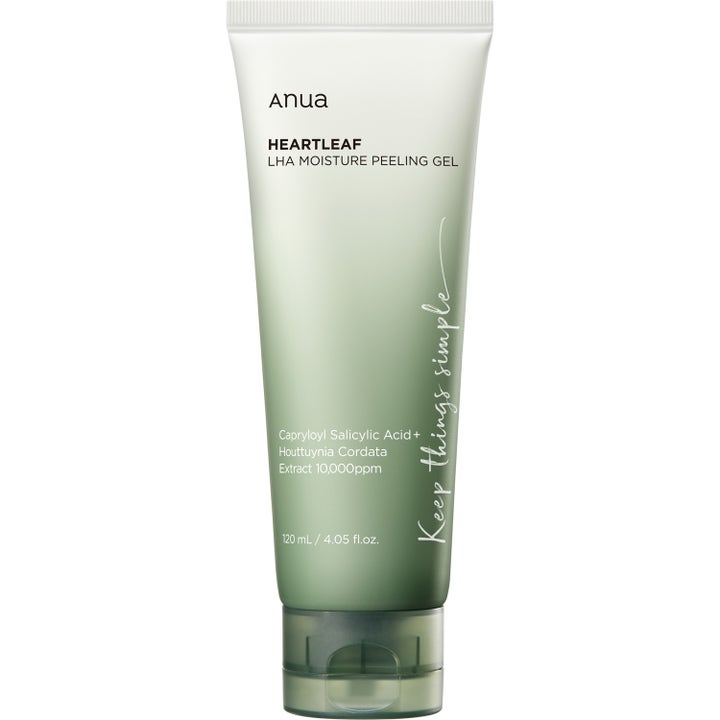 Anua Heartleaf LHA Moisture Peeling Gel 120 ml fuktighetsgivende peelinggel i grønn gradienttube med mørkegrønn kork.