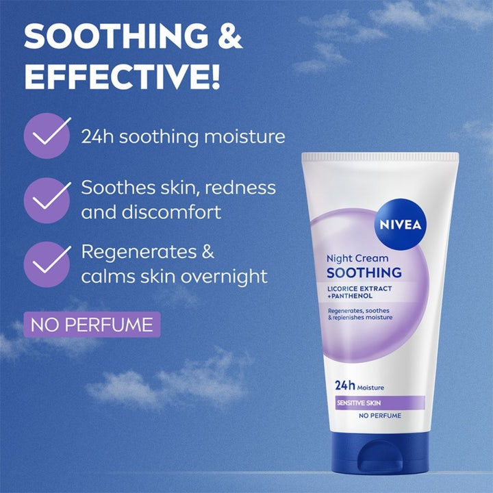NIVEA Soothing Night Cream 50 ml beroligende nattkrem med lakrisekstrakt og panthenol i hvit tube uten parfyme.
