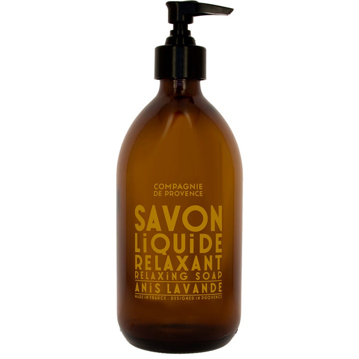 Compagnie de Provence Savon Liquide Relaxant Anis Lavande beroligende såpe i brun glassflaske med svart pumpe