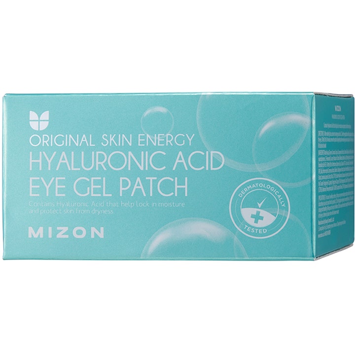 Mizon Hyaluronic Acid Eye Gel Patch 60 stk fuktighetsgivende øyemaske i lyseblå boks med boblemønster