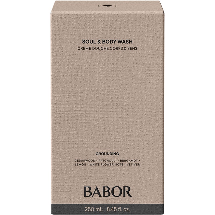 Babor Soul & Body Wash 250 ml grounding dusjsåpe i beige teksturert eske med noter av sedertre og patchouli