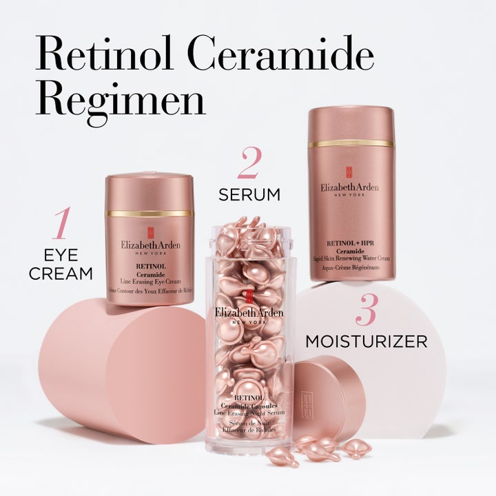 Elizabeth Arden Ceramide Retinol Water Cream 50 ml fornyende ansiktskrem i rosegull krukke som trinn tre i en rutine