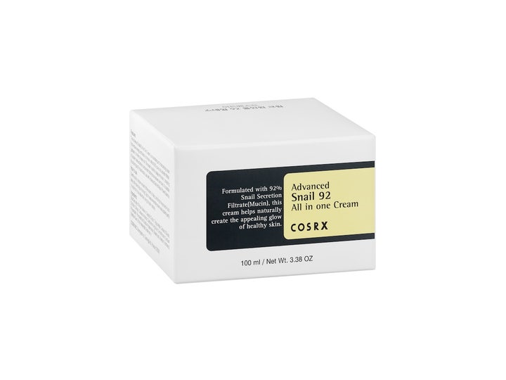 COSRX Advanced Snail 92 All in one Cream 100 ml fuktighetsgivende ansiktskrem i hvit eske med gul etikett