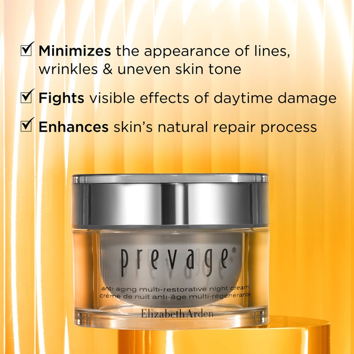 Elizabeth Arden Prevage Anti-aging Overnight Cream 50 ml nattkrem i sølvkrukke som reduserer rynker og ujevn hudtone