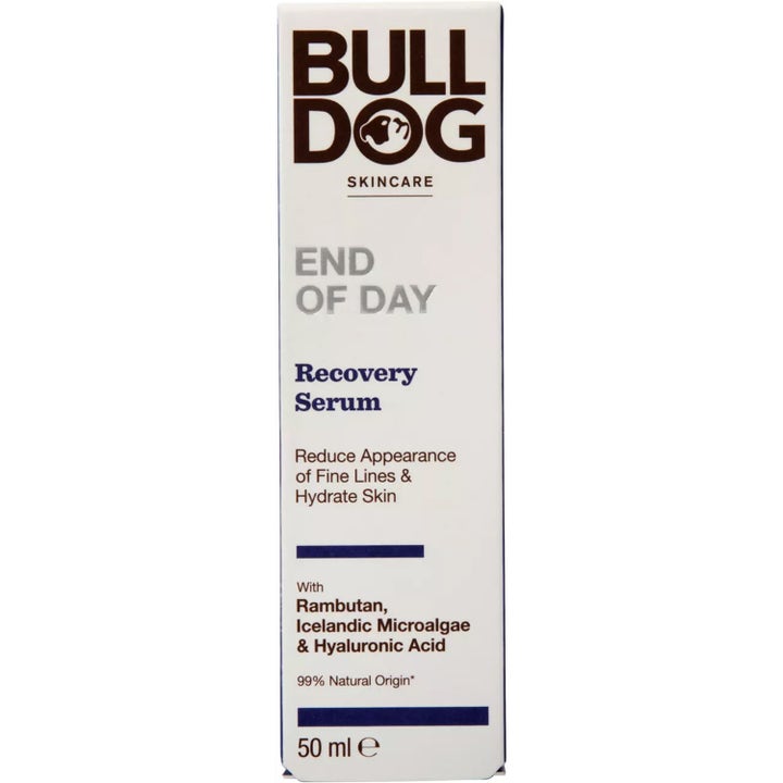 Bulldog End of Day Recovery Serum 50 ml fuktighetsgivende ansiktsserum i hvit ytteremballasje