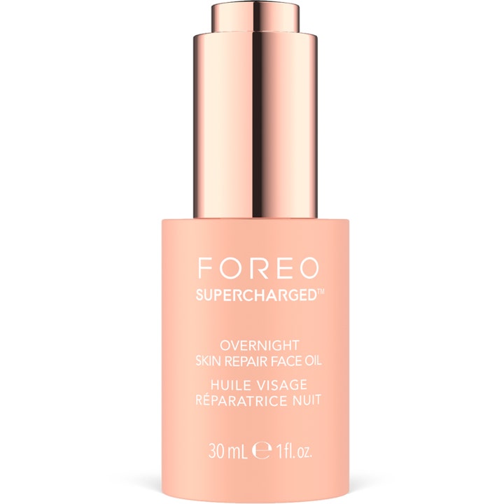 Foreo Supercharged Overnight Skin Repair Face Oil 30 ml reparerende ansiktsolje i ferskenfarget flaske