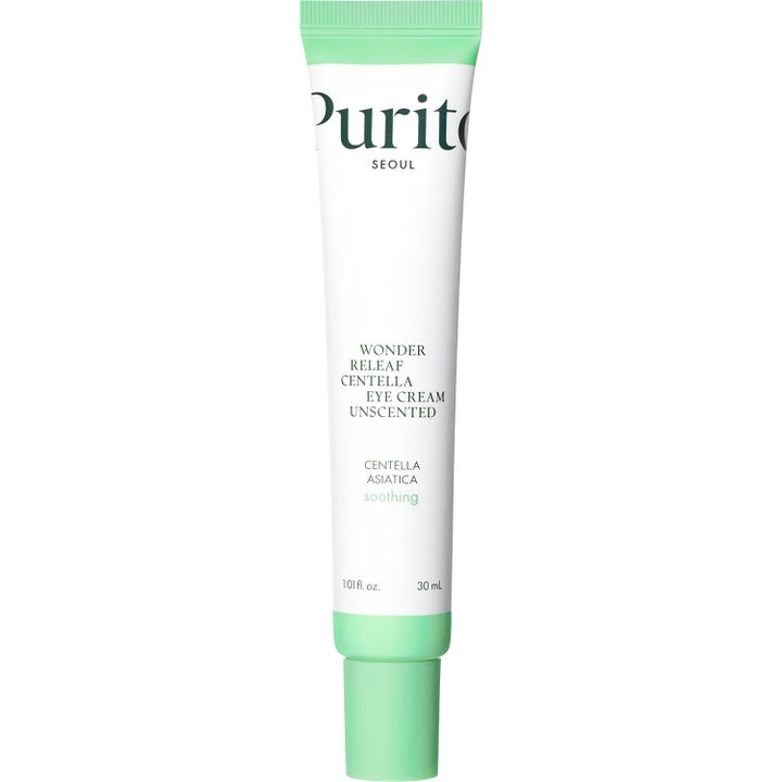 Purito Wonder Releaf Centella Eye Cream 30 ml beroligende øyekrem i hvit tube med grønn kork.