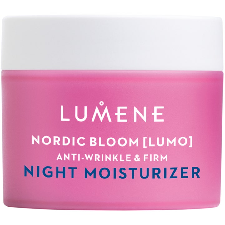 Lumene Nordic Bloom Lumo Anti-Wrinkle & Firm Night Moisturizer 50ml oppstrammende nattkrem i rosa krukke med hvitt lokk