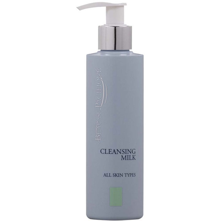 Beauté Pacifique Cleansing Milk 200ml mild ansiktsrens i lyseblå flaske med hvit pumpe og sølvfarget hals