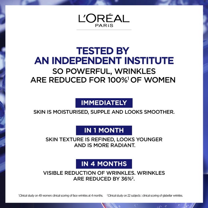 L'Oréal Paris Laser Pure Retinol Night Serum 30 ml nattserum infografikk med kliniske resultater for rynkereduksjon