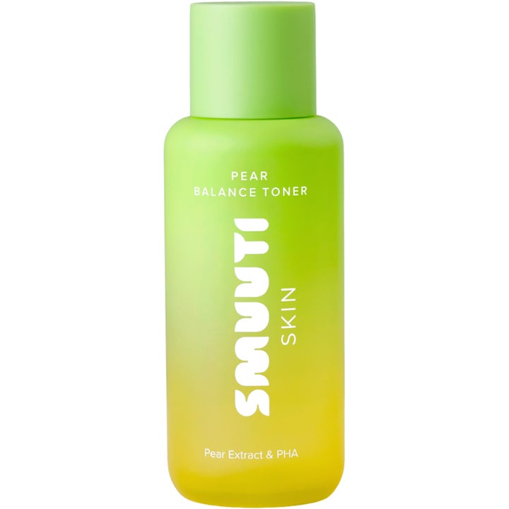 Smuuti Skin Pear Balance Toner balanserer huden med PHA i en matt flaske med grønn og gul fargeovergang.