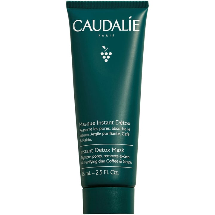 Caudalie Instant Detox Mask 75 ml rensende ansiktsmaske som minimerer porer i en mørkegrønn tube.