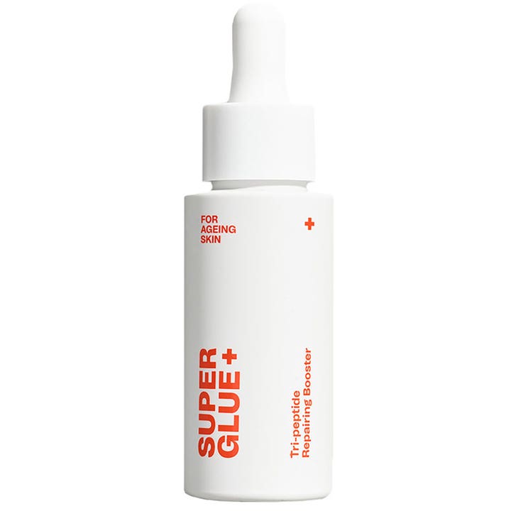 Super Glue+ Tri-peptide Repairing Booster reparerende serum som motvirker aldringstegn i hvit flaske med pipette