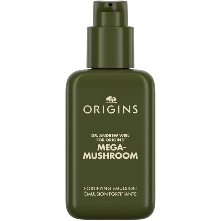 Origins Dr. Andrew Weil Mega-Mushroom Fortifying Emulsion 100 ml styrkende ansiktsemulsjon i olivengrønn flaske med pumpe