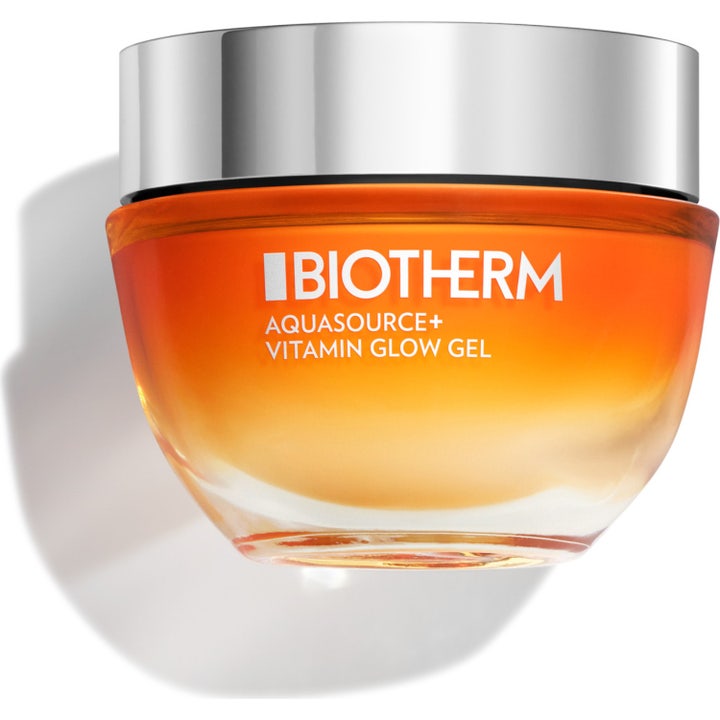 Biotherm Aquasource Vitamin Glow Gel 50ml fuktighetskrem gir huden glød i en oransje glasskrukke med sølvlokk