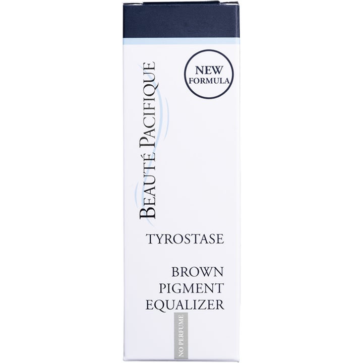 Beauté Pacifique Tyrostase Pigment Equalizer 15 ml utjevnende dagkrem i hvit eske merket New Formula og No Perfume