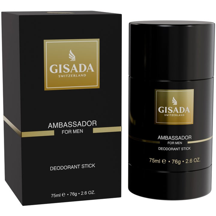 Gisada Ambassador Men Deodorant Stick 75 ml herredeodorant i sort hylse og eske med elegante gulldetaljer