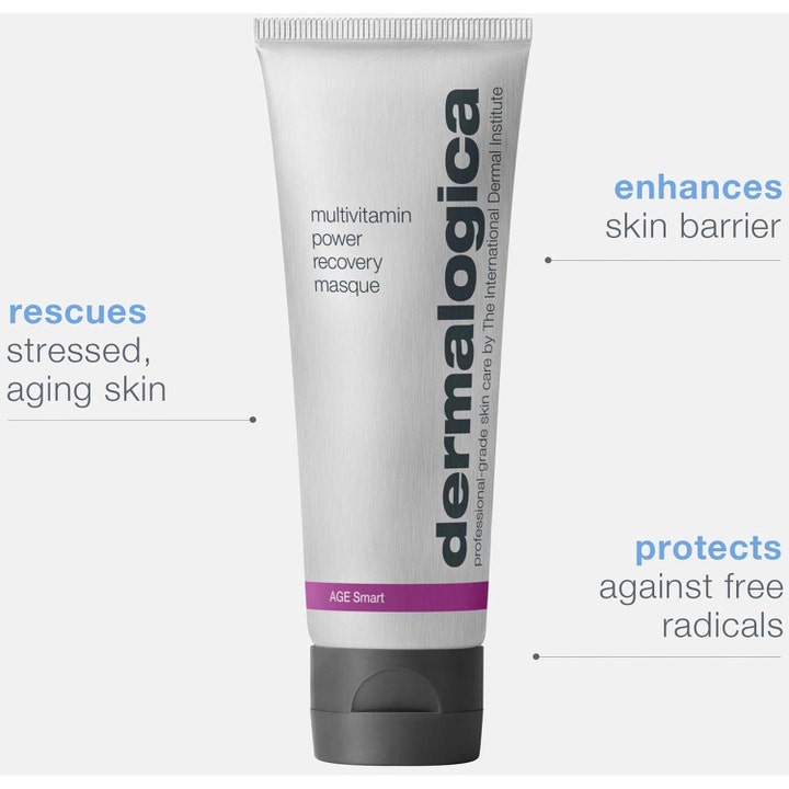 Dermalogica AGE smart Multivitamin Power Recovery Masque 75 ml ansiktsmaske i sølvtube redder stresset hud.