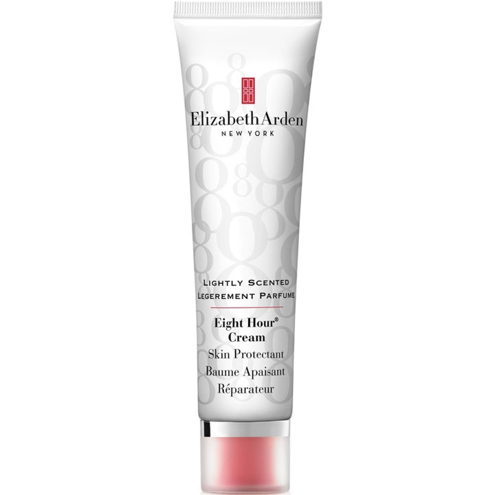 Elizabeth Arden Eight Hour Cream Lightly Scented beroligende krem i hvit tube med grått mønster og klar kork