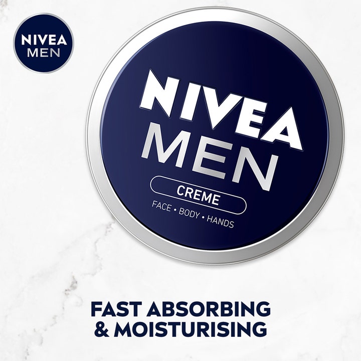 NIVEA Men Creme 150 ml fuktighetskrem i blå boks som gir pleie til ansikt, kropp og hender.