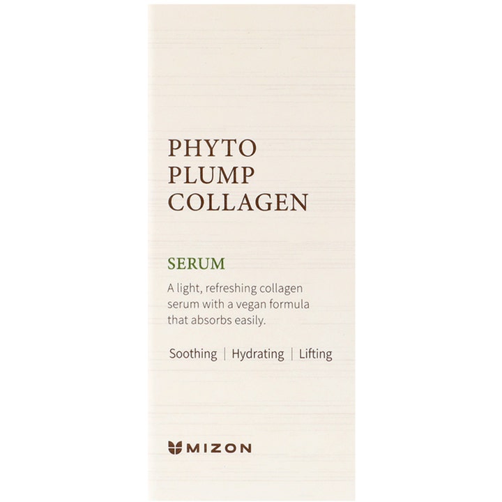 Mizon Phyto Plump Collagen Serum 30 ml fuktighetsgivende serum i beige eske med vegansk formel som gir løftende effekt