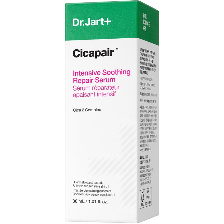 Dr.Jart+ Cicapair Intensive Soothing Repair Serum 30 ml beroligende serum i hvit og grønn ytteremballasje av papp