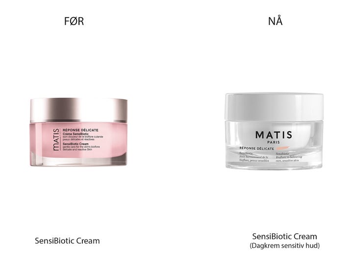 Matis Délicate Sensibiotic Cream 50 ml dagkrem for sensitiv hud i sammenligning av gammelt og nytt design