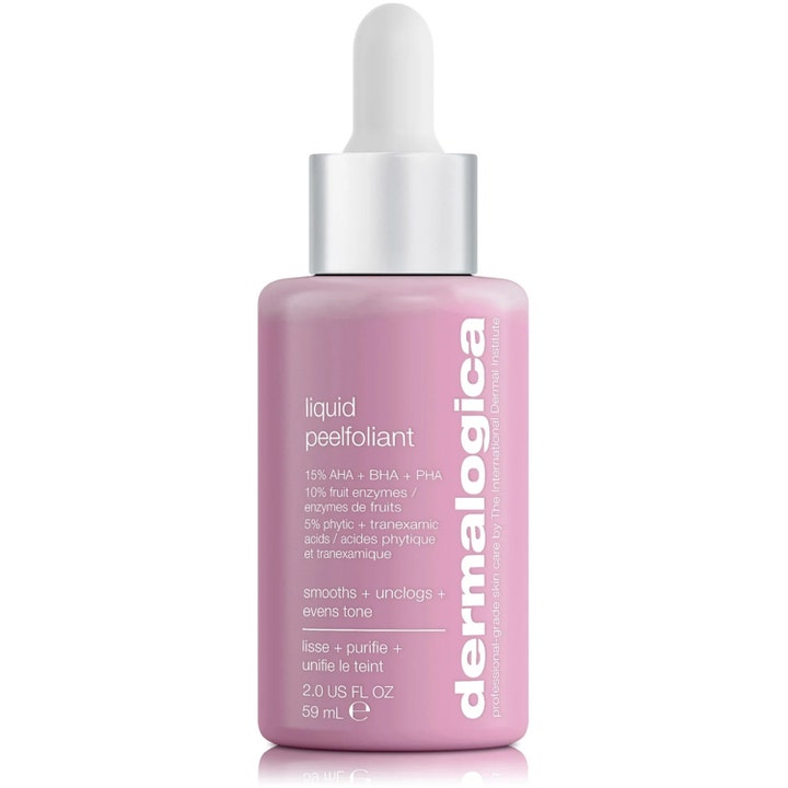 Dermalogica Liquid Peelfoliant 59 ml eksfolierende serum som gir jevnere hudtone i rosa flaske med hvit pipette