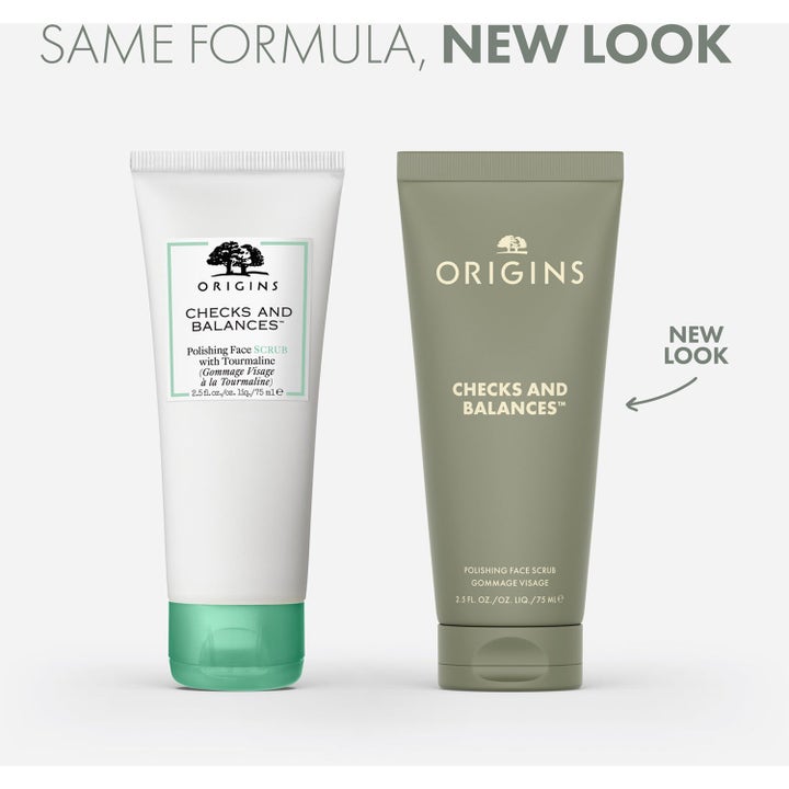 Origins Deep Clean Duo Polishing Scrub 225 ml dyprensende ansiktsskrubb i hvit tube og ny matt grønn forpakning.