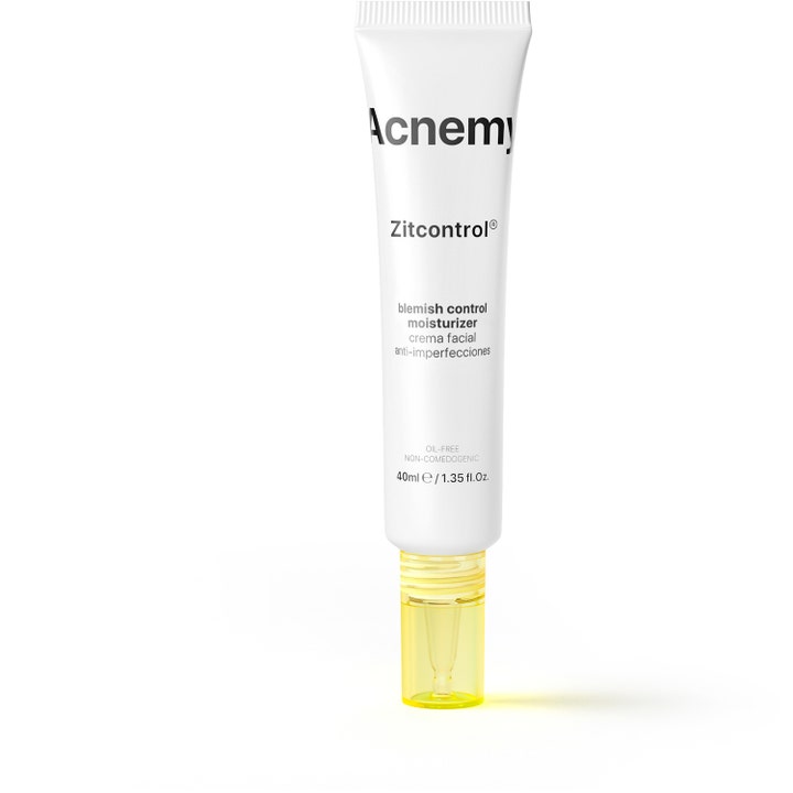 Acnemy Zitcontrol 40ml fuktighetskrem mot urenheter i hvit tube med en gul gjennomsiktig kork