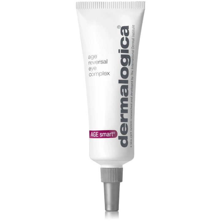 Dermalogica Age Reversal Eye Complex 15 ml øyekrem mot aldringstegn i hvit tube med lilla logo og grå applikator.