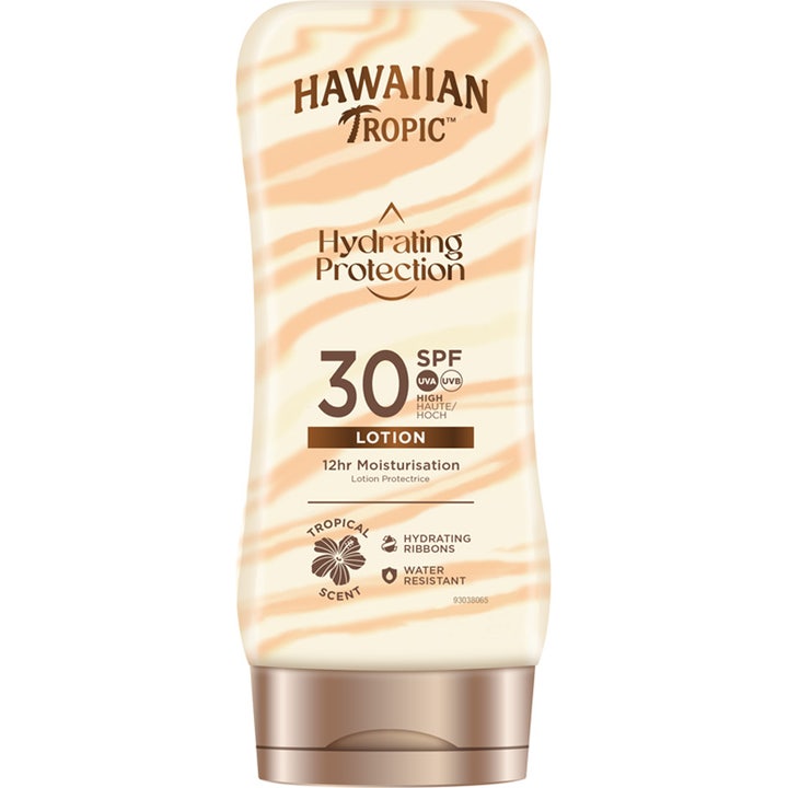 Hawaiian Tropic Hydrating Protection SPF 30 180 ml fuktighetsgivende solkrem med oransje bånd