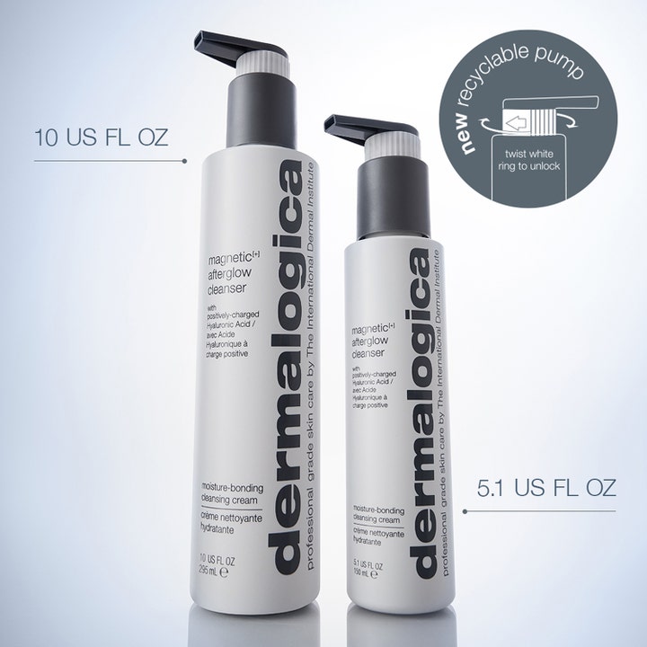 Dermalogica Magnetic Afterglow Cleanser 150 ml ansiktsrens med hyaluronsyre i hvit flaske med resirkulerbar pumpe.