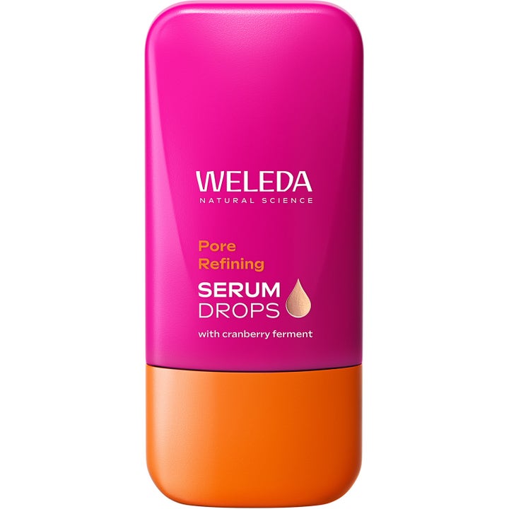 Weleda Pore Refining Serum Drops poreminskende ansiktsserum i en sterk rosa tube med oransje kork