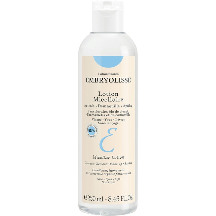 Embryolisse Lotion Micellaire 250 ml beroligende sminkefjerner i klar plastflaske med hvit kork og beige etikett