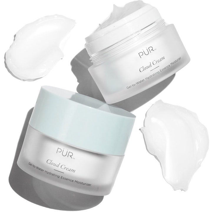 PÜR Cloud Cream 50 ml fuktighetsgivende ansiktskrem i frostet krukke med hvit geltekstur og lyseblått lokk.