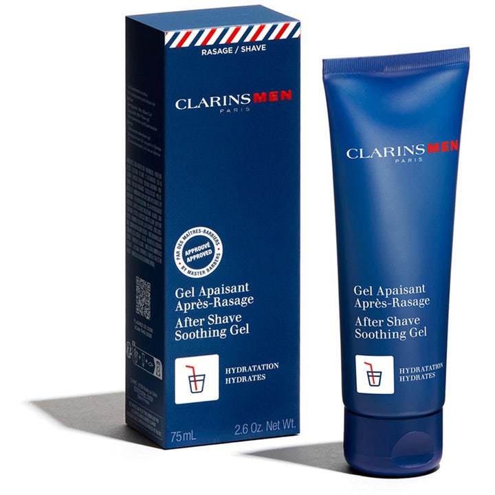 Clarins Men After Shave Soothing Gel 75 ml beroligende aftershave i blå tube og eske som fukter huden