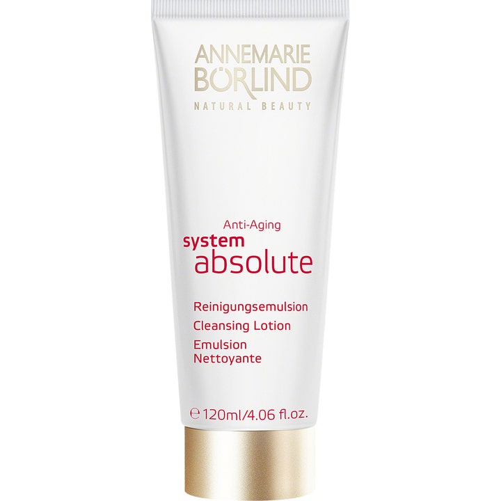 Annemarie Börlind System Absolute Cleansing Lotion 120 ml rensende ansiktsrens i hvit tube med gullfarget kork