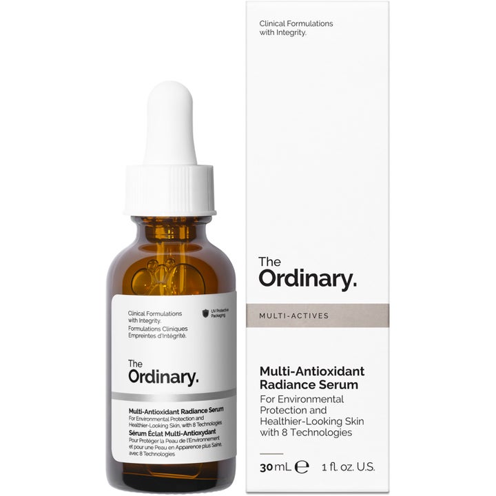 The Ordinary Multi-Antioxidant Radiance Serum 30 ml glødgivende ansiktsserum i brun glassflaske med hvit pipette og eske