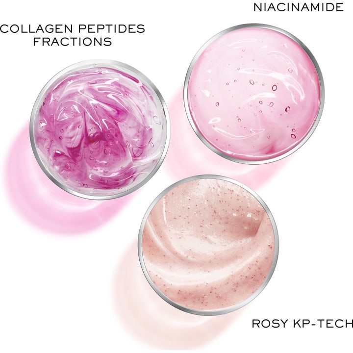 Lancôme Rénergie Multi-Glow 50 ml dagkrem viser teksturprøver med niacinamide, collagen peptides og rosy kp-tech.