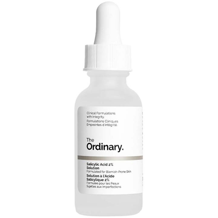 The Ordinary Salicylic Acid 2% Solution 30ml eksfolierende serum mot urenheter i en frostet glassflaske med hvit pipette