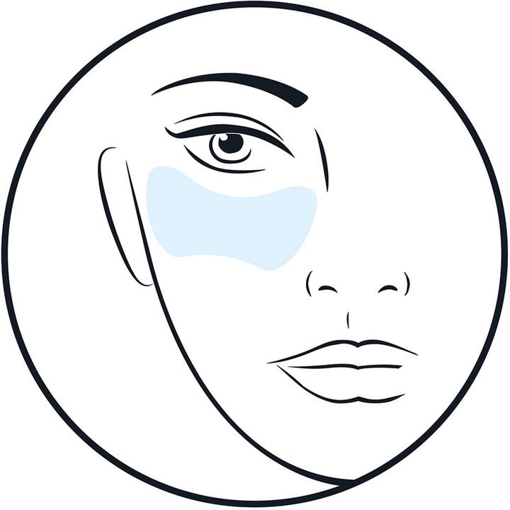 Babor Instant Fresh & Smooth Eye Serum øyepleie illustrasjon av en lyseblå øyemaske på et ansikt
