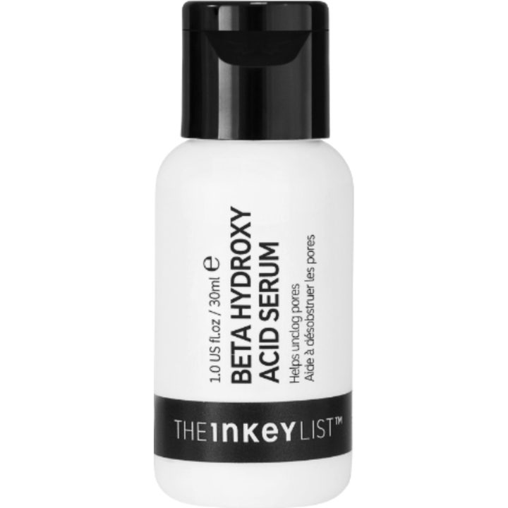 The Inkey List Beta Hydroxy Acid Serum 30ml eksfolierende serum som renser porer i hvit plastflaske med sort vippelokk
