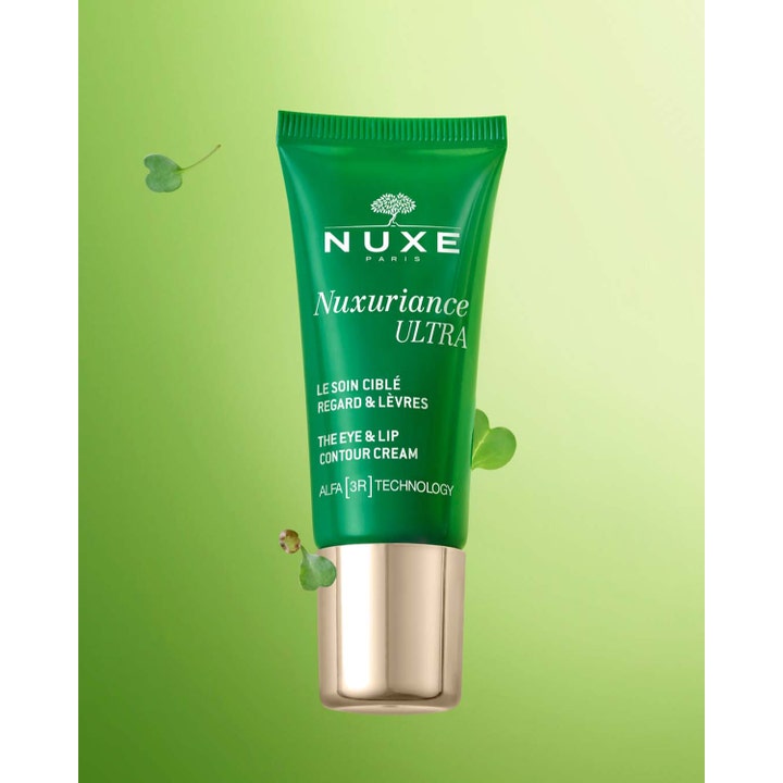 Nuxe Nuxuriance Ultra 15 ml målrettet øyekrem og leppekrem i en grønn tube med gullkork