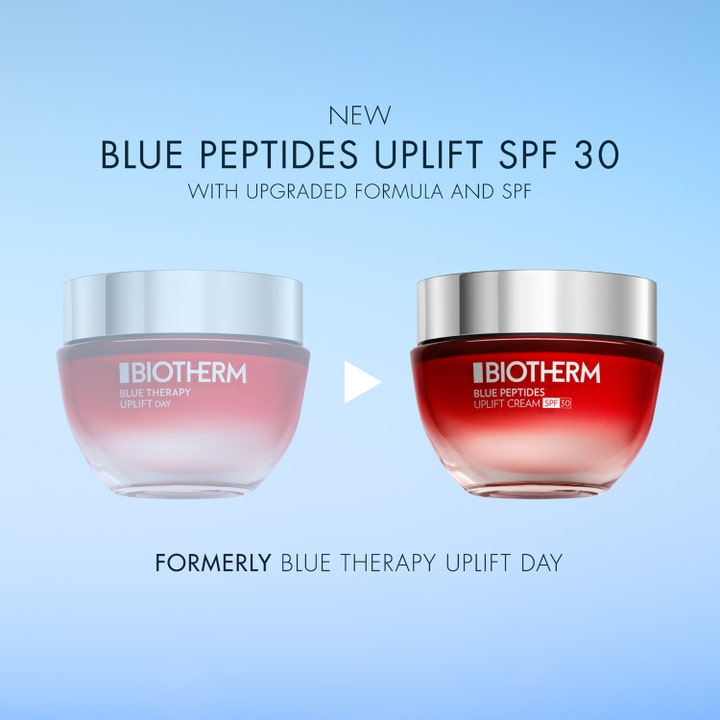 Biotherm Blue Peptides Uplift SPF 30 50 ml ansiktskrem i rød glasskrukke som gir løft og erstatter Blue Therapy